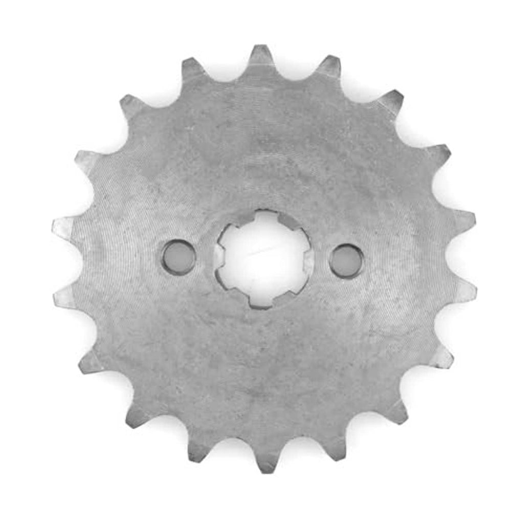 Metal motorcycle engine sprocket gear with central hub and side bolt holes