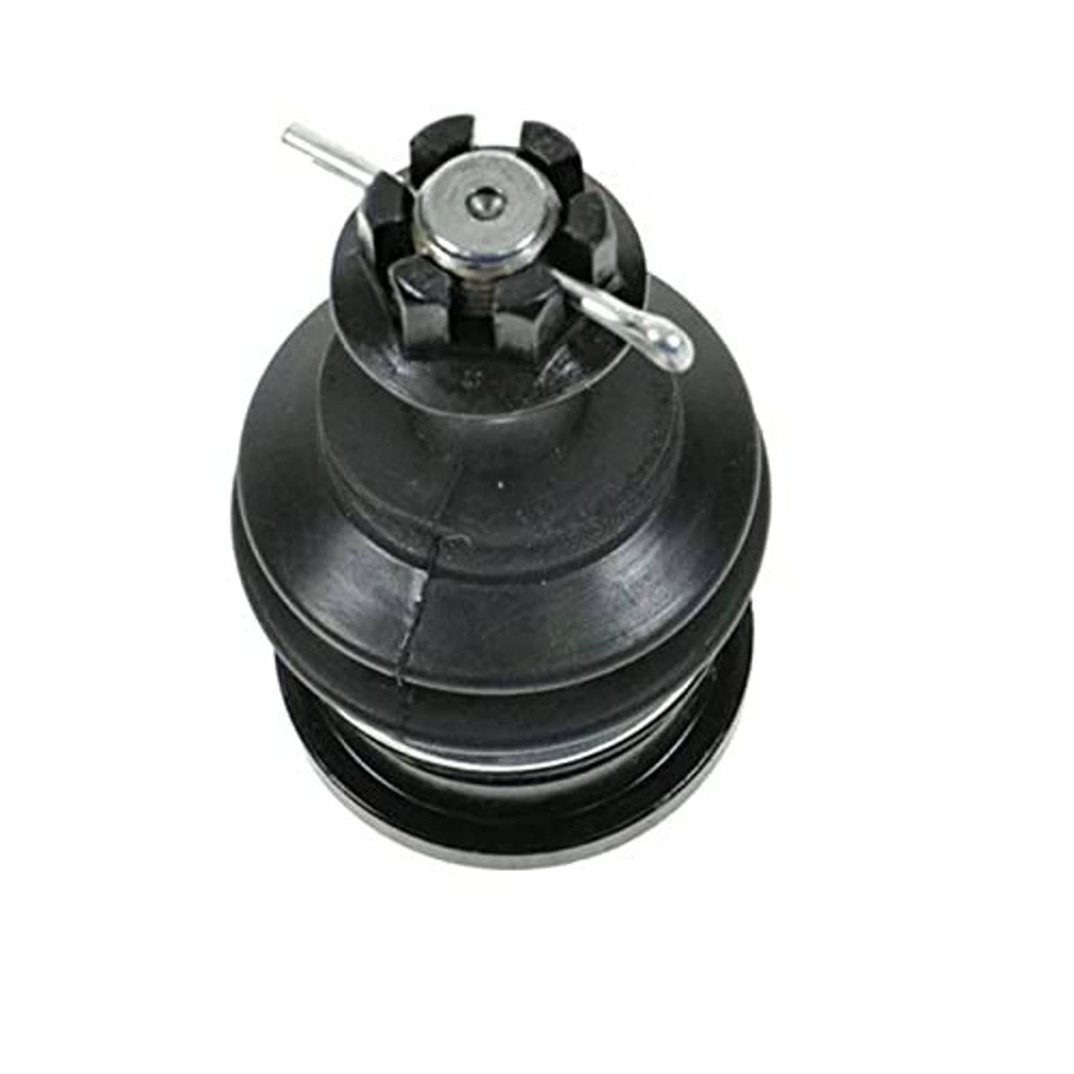 Front upper ball joint with black rubber boot and metal stud