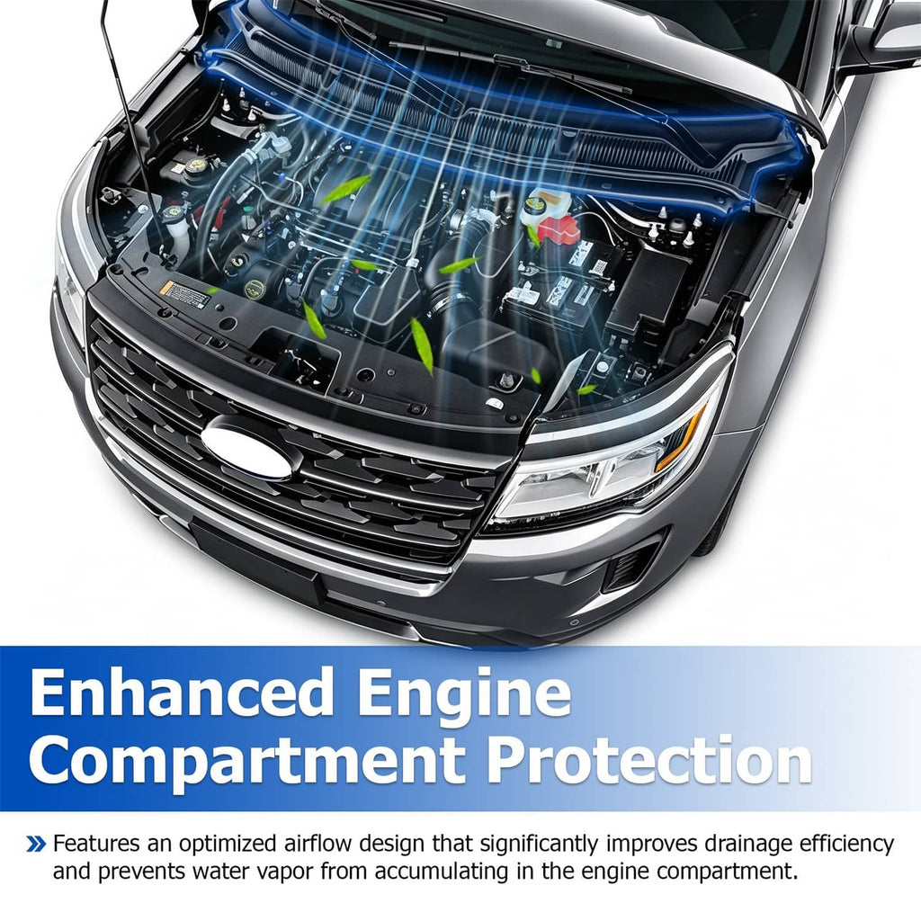 Windshield wiper cowl grille with vent openings at base of engine bay