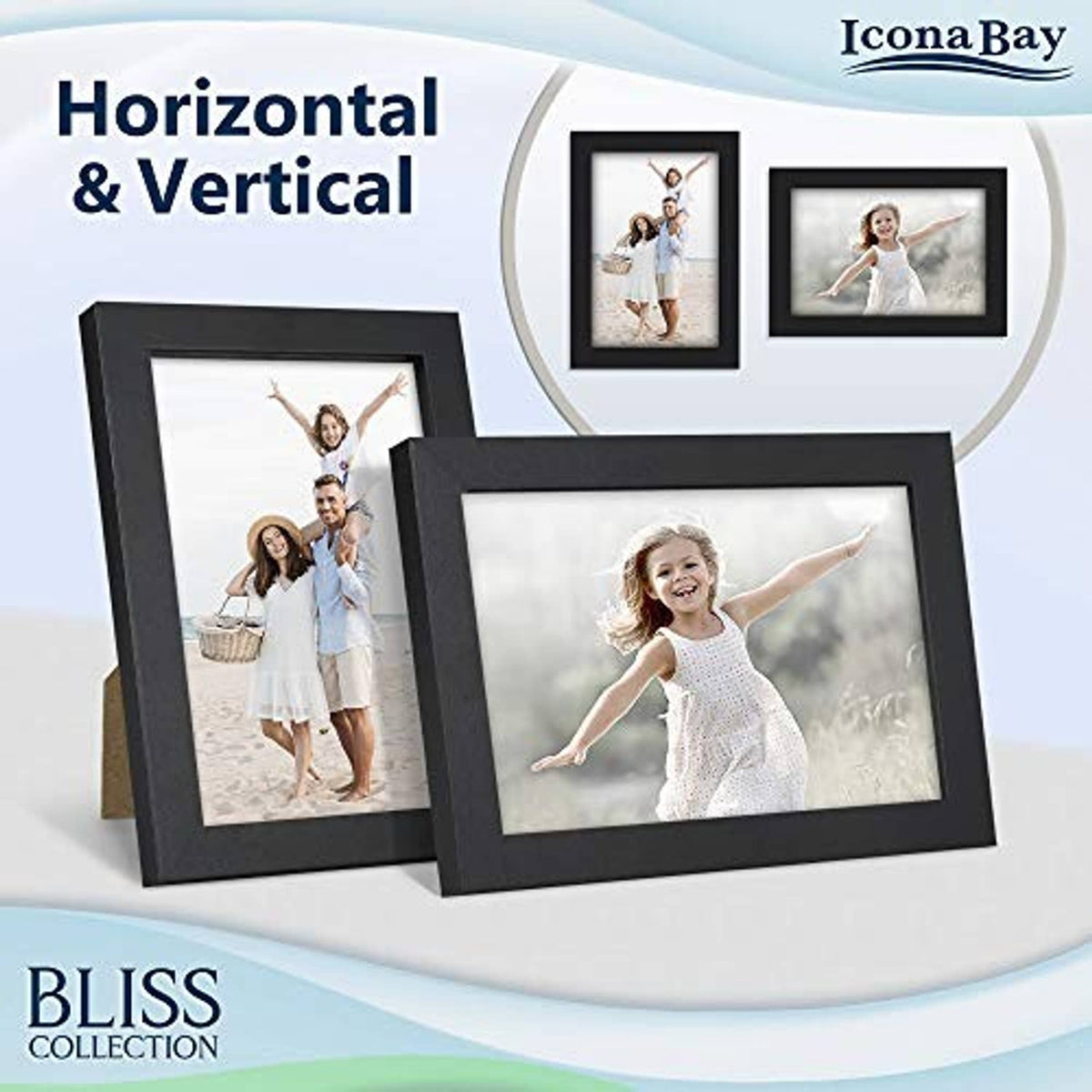 Black 4x6 photo frame in horizontal and vertical orientations, modern border
