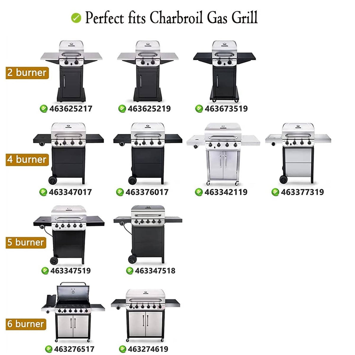 2-burner grill replacement parts compatibility chart for Char-broil gas grills