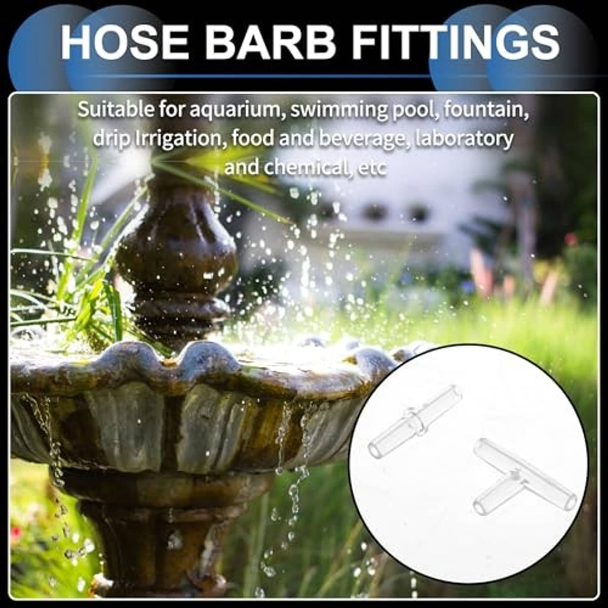 Clear 3-way T-shaped hose barb connector fitting, close-up