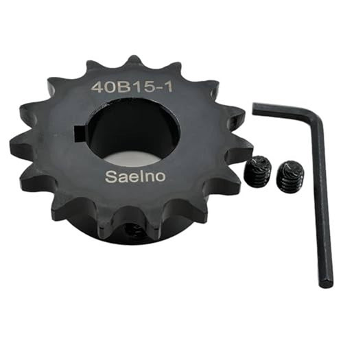 Roller chain sprocket with 4OB15-1 marking, dark finish, includes screws and hex wrench