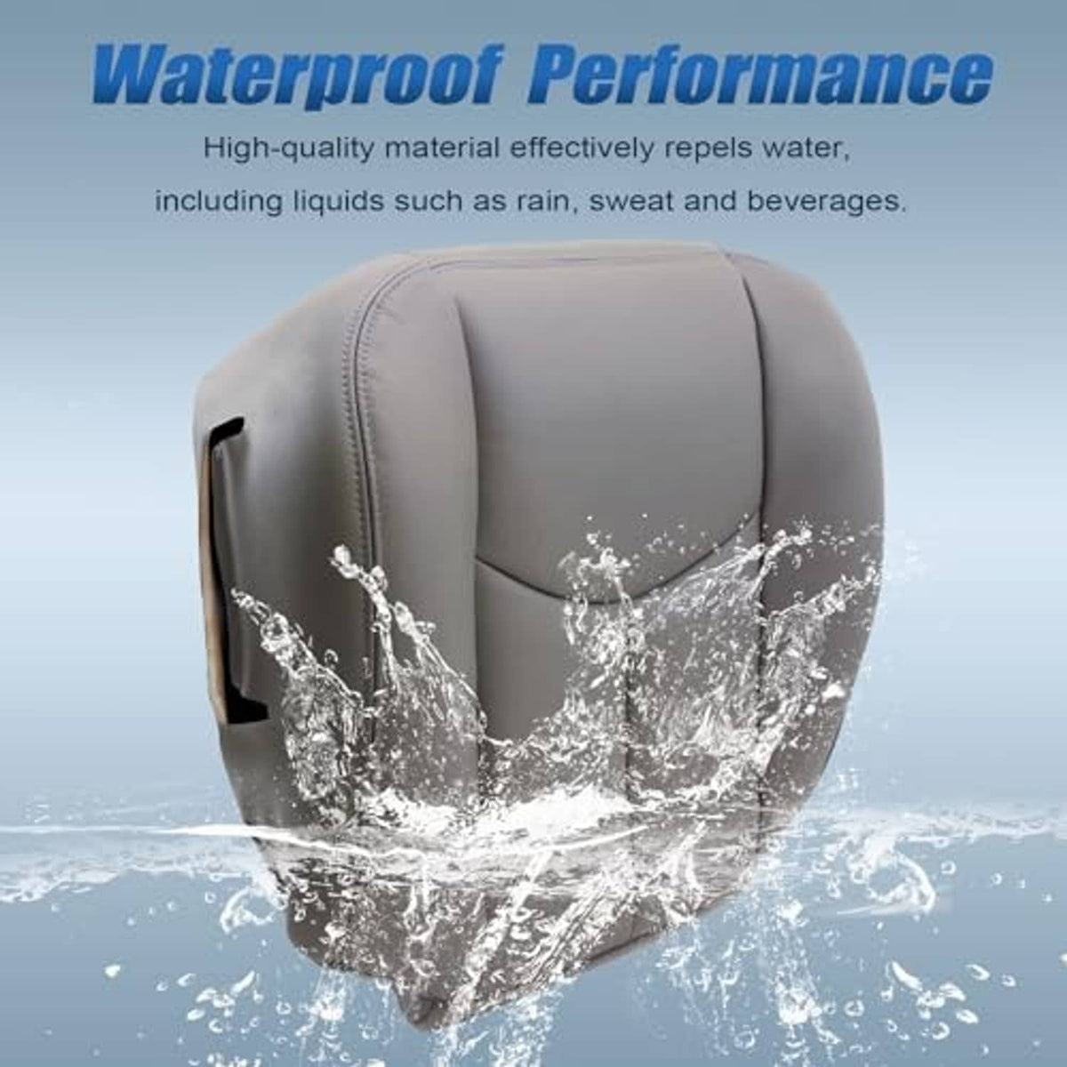 Gray leather seat cover with waterproof performance water-splash graphic