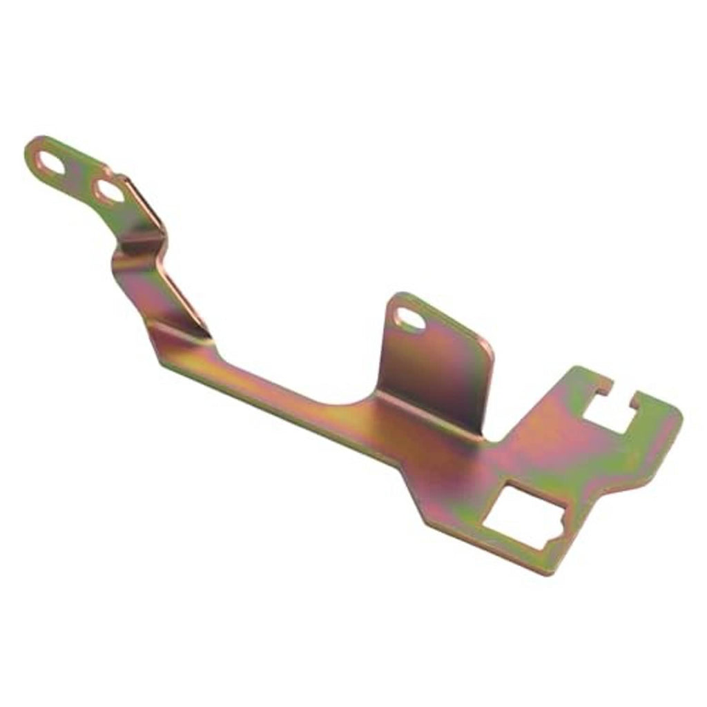 Iridescent metal throttle cable bracket with mounting holes and cutout clips