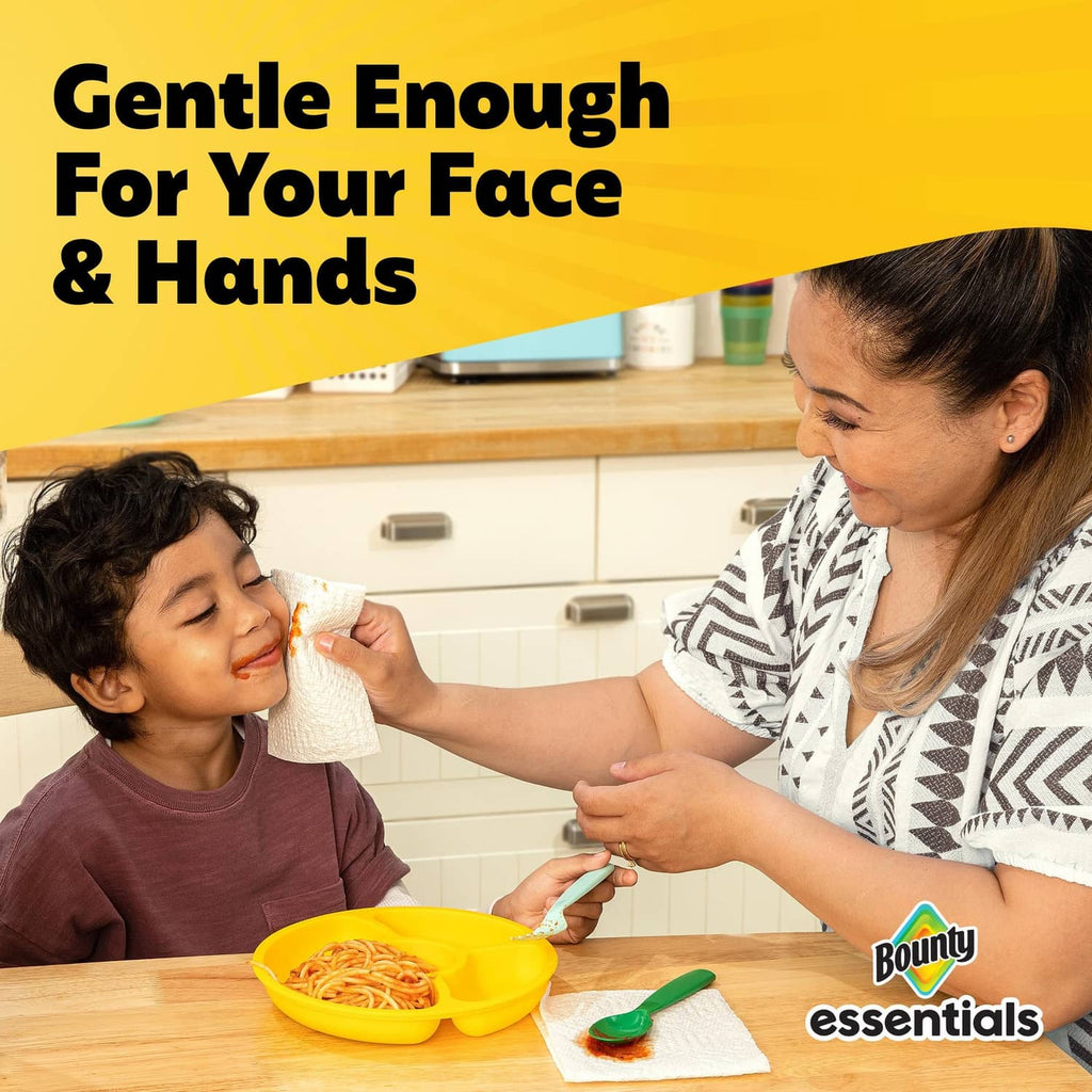Paper towels used to gently wipe hands and face, showing a child being cleaned