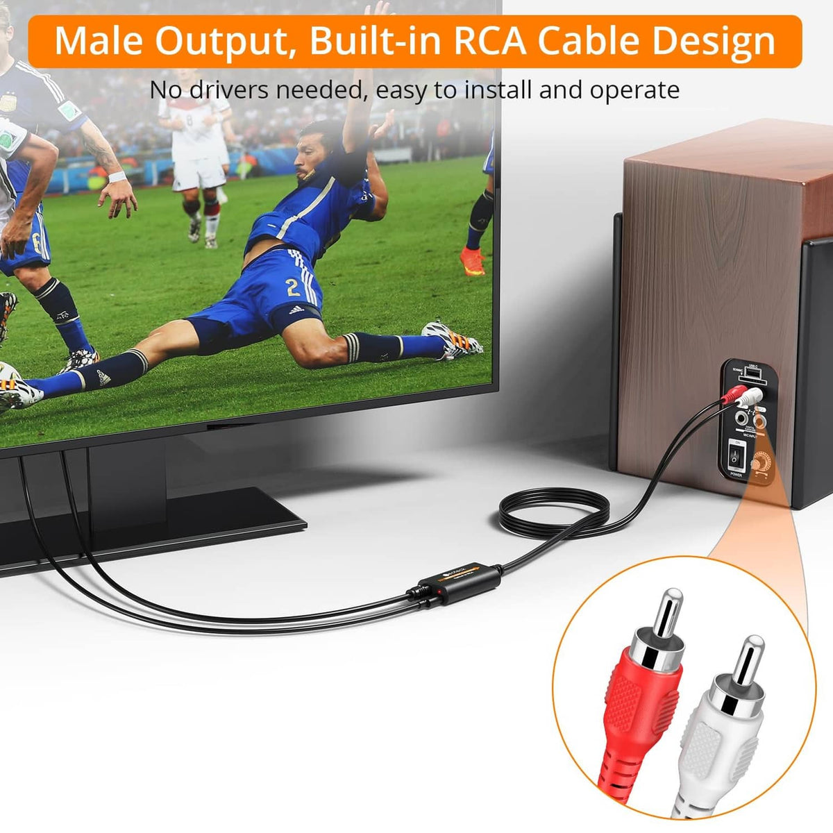Neoteck optical SPDIF to RCA DAC converter with male RCA cable connection