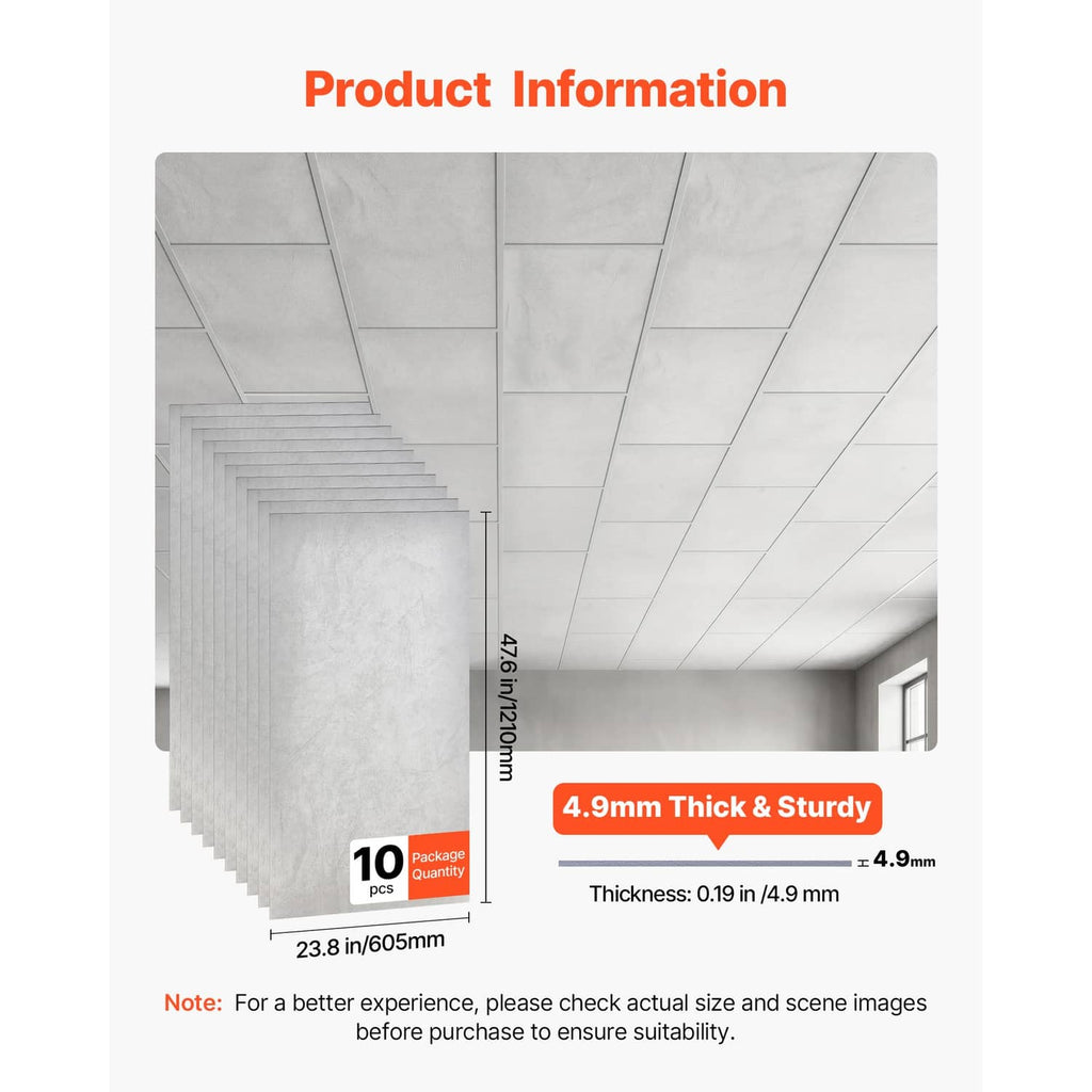 White marble ceiling tiles shown in a grid pattern over a suspended ceiling