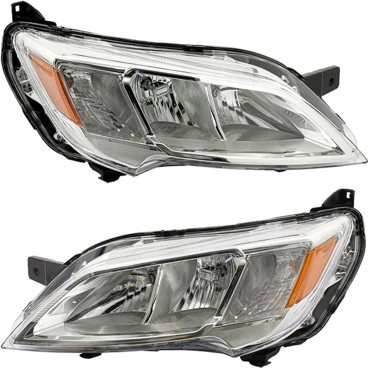 Pair of halogen headlight assemblies with clear lens, chrome reflector, and amber turn markers