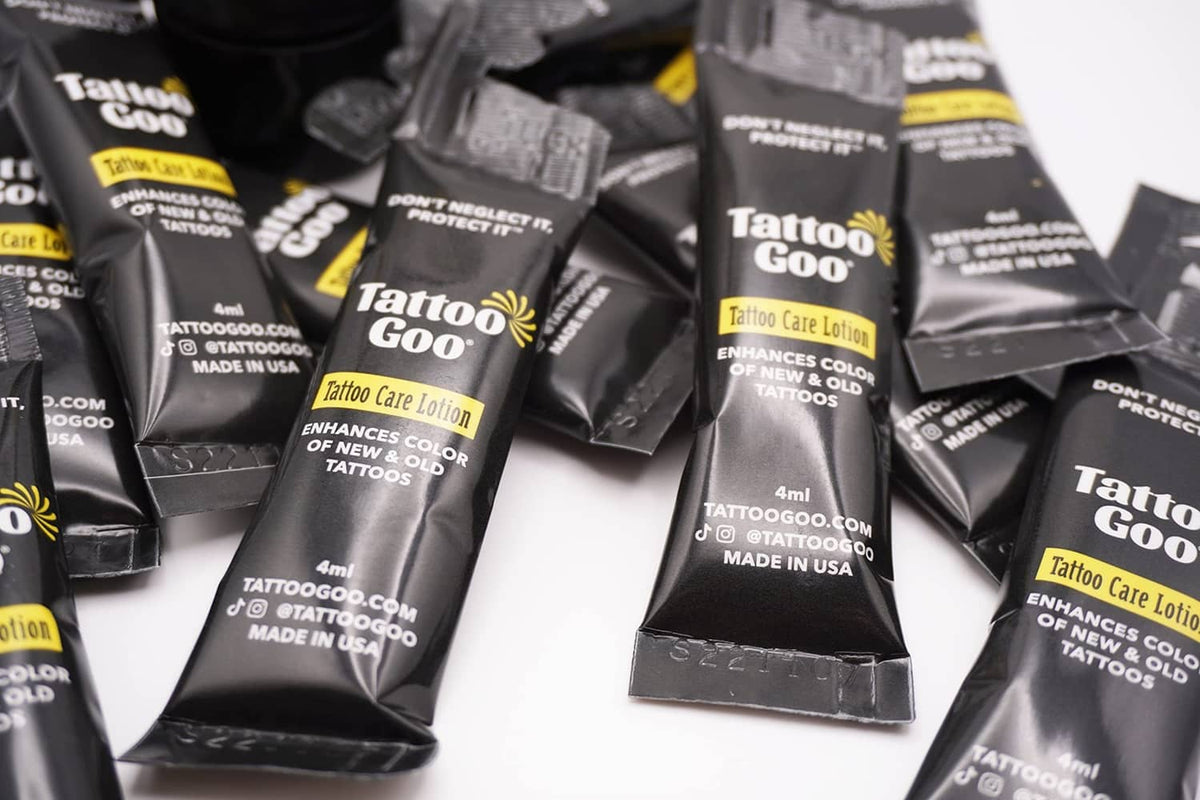 Assorted Tattoo Goo tattoo care lotion travel packets, 4 ml size