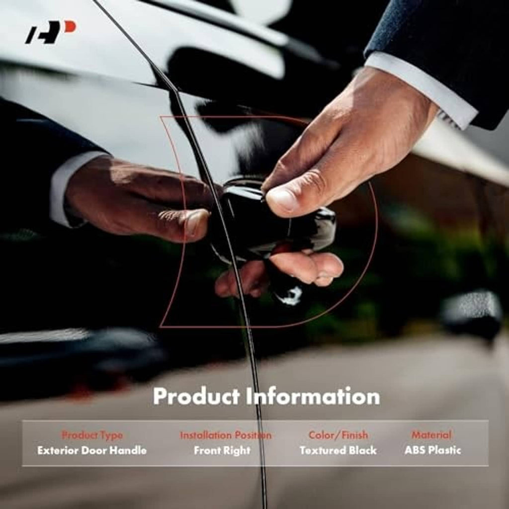Black exterior door handle for front-right passenger side, ABS plastic