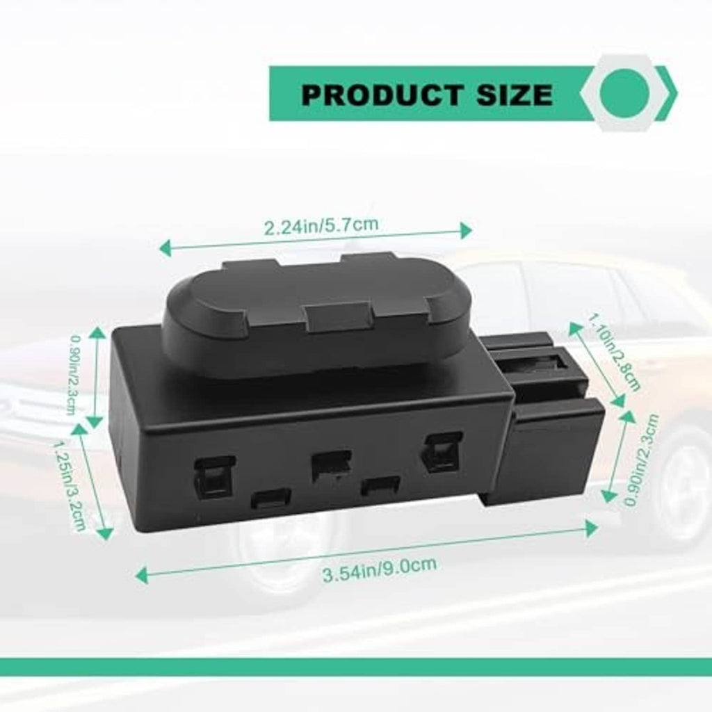 Black power seat adjust switch with connector ports and raised control top, front view