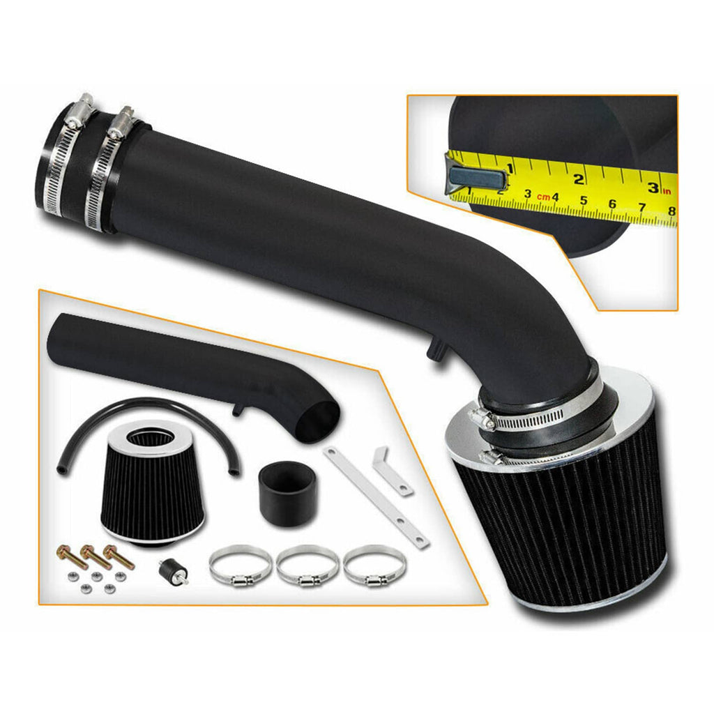 Black intake tube and cone air filter kit with included clamps and hardware