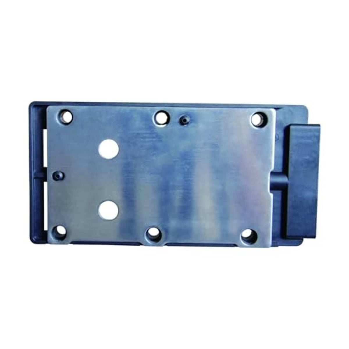 Ignition control module mounting plate with silver metal surface and bolt holes
