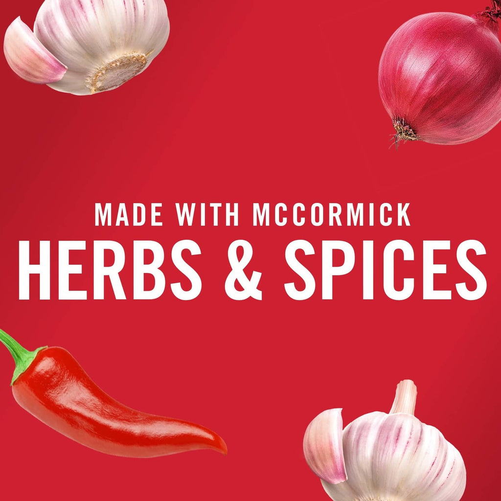 Taco seasoning mix front panel: “Made with McCormick Herbs & Spices” and veggie icons