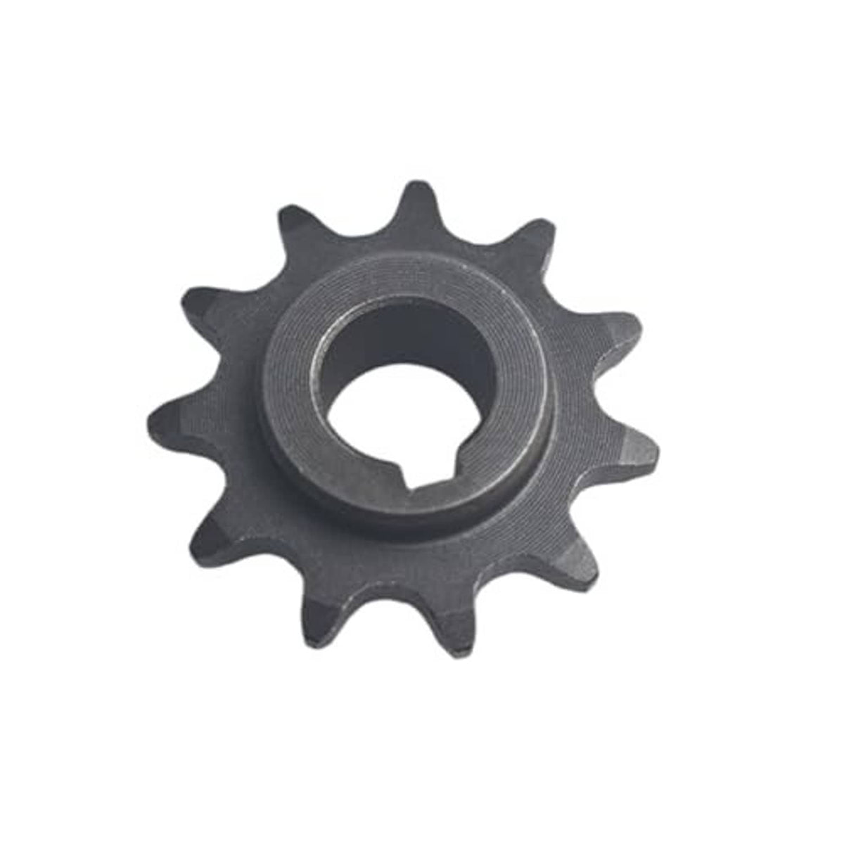 11-tooth sprocket gear with central bore and toothed edges, dark metal finish