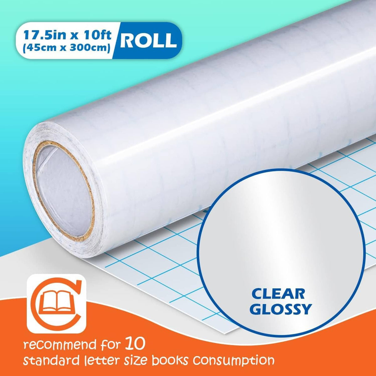 Transparent contact paper roll on grid, clear glossy backing for crafts