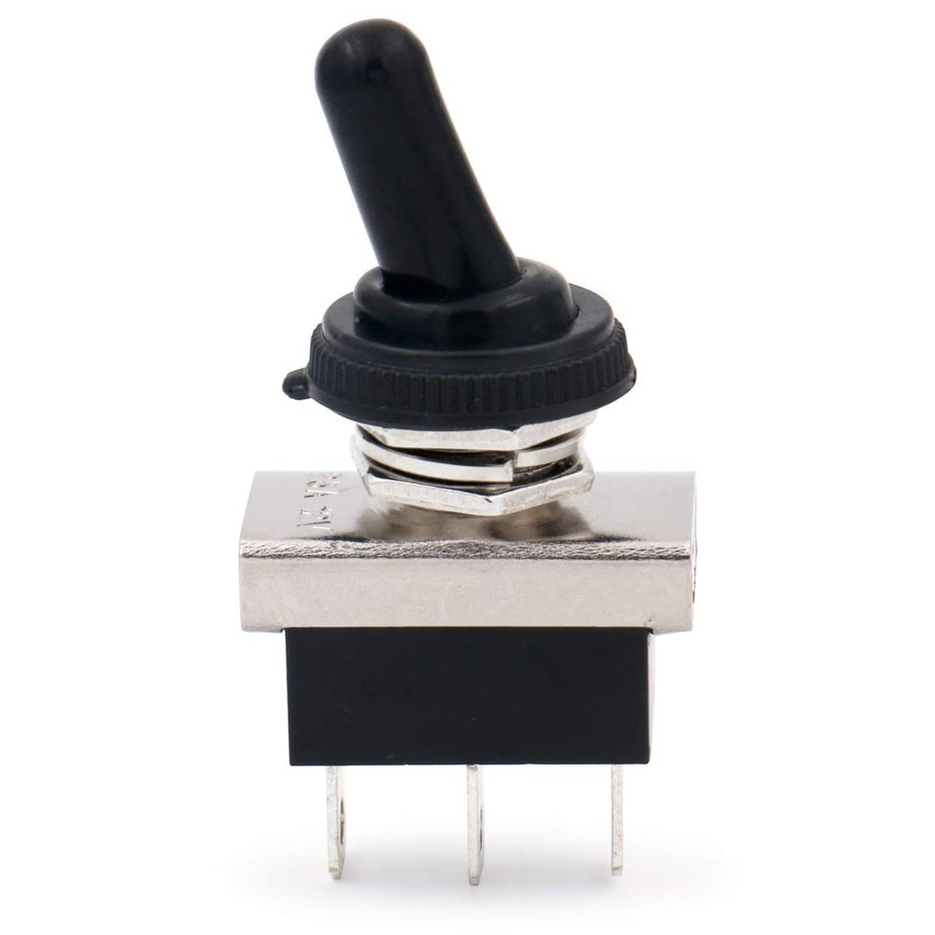 Car toggle switch with black actuator and silver contacts, 3-pin base