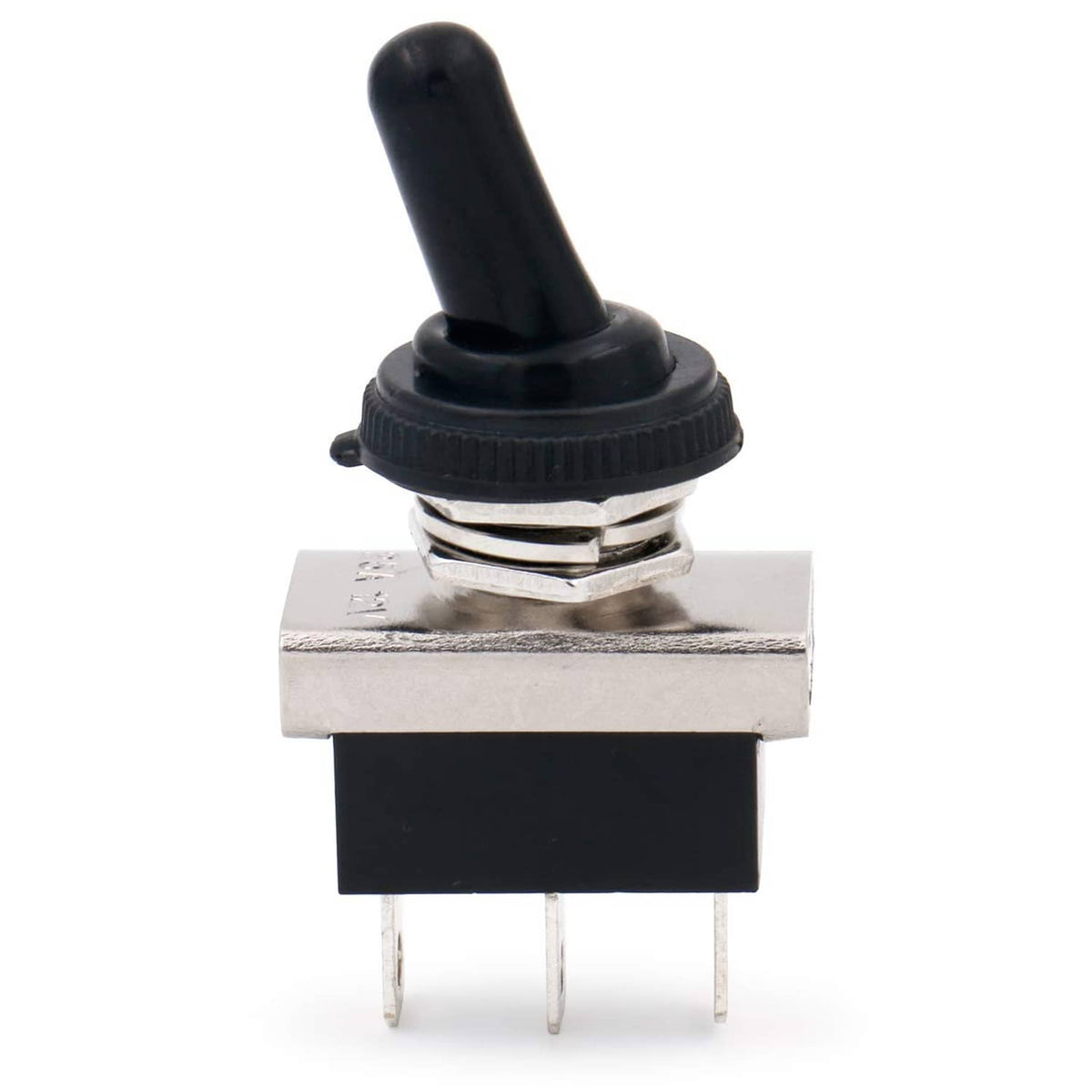 Car toggle switch with black actuator and silver contacts, 3-pin base