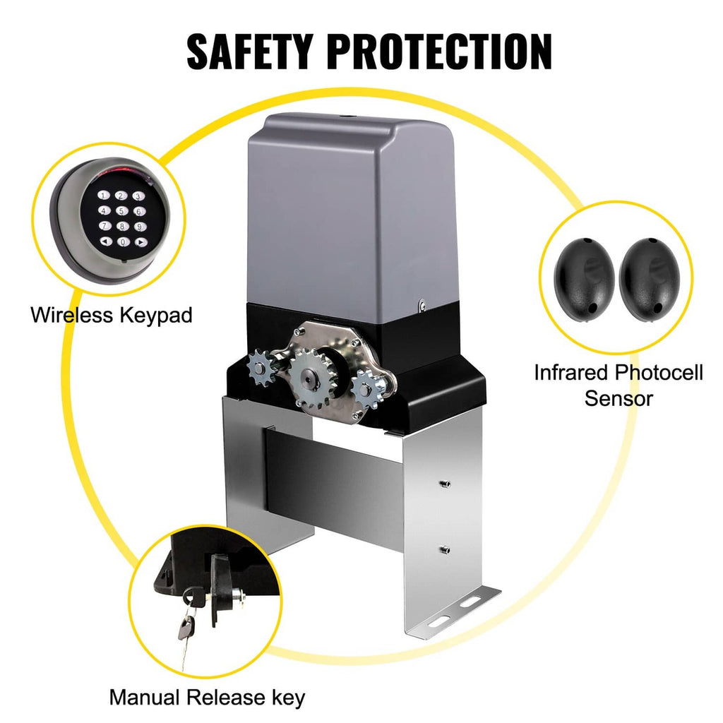 Automatic sliding gate opener with wireless keypad and infrared photoelectric sensor