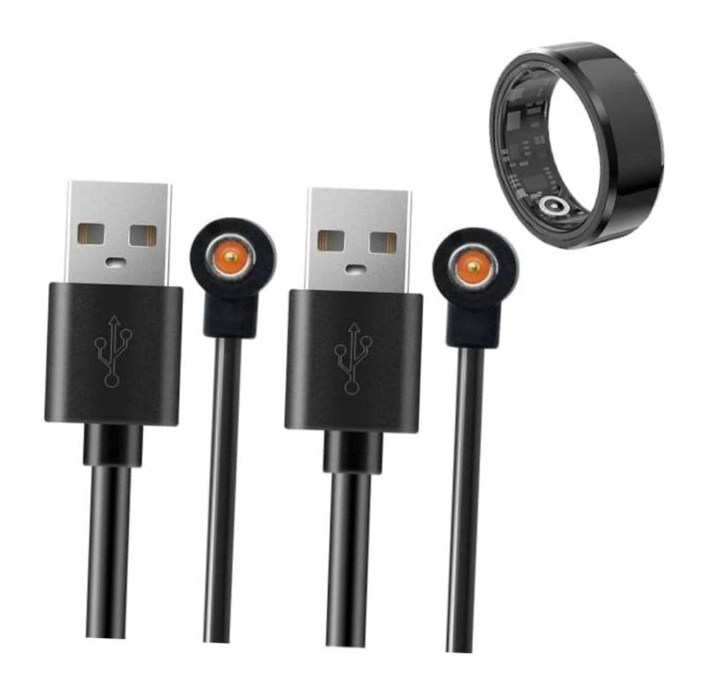 Magnetic smart ring charger cables, black USB-A leads with round magnetic charging pins