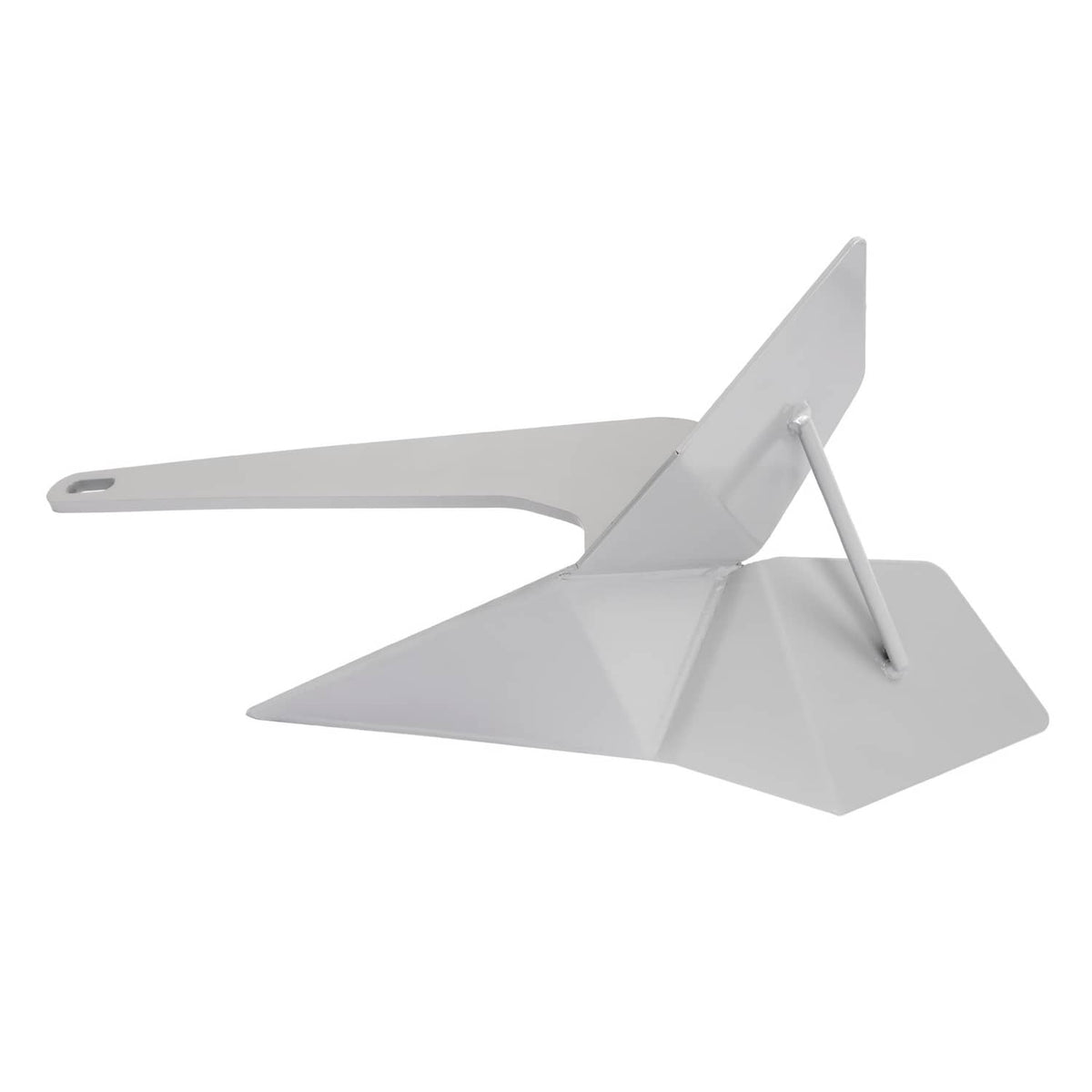 Triangular wing anchor in matte gray with central shank and hinged fluke arms