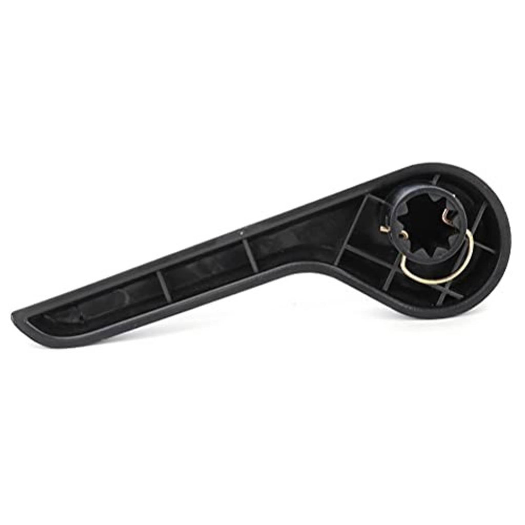 Recliner seat adjuster lever handle underside, dark plastic with metal connector opening