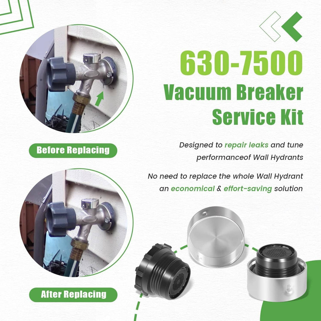 Vacuum breaker repair kit showing silver cap and black bonnet-style valve parts