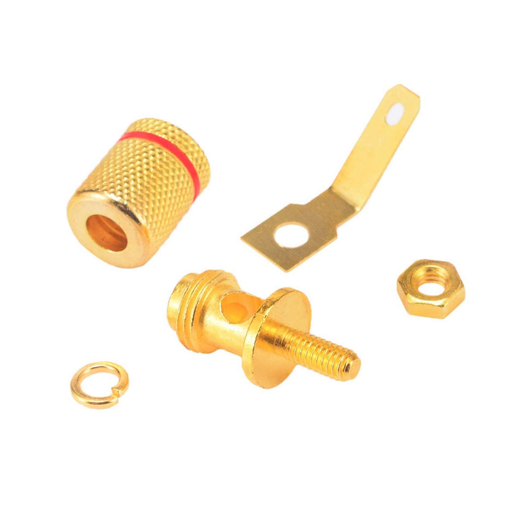 Gold-plated 4mm banana jack binding posts with mounting bracket, nut, and ring