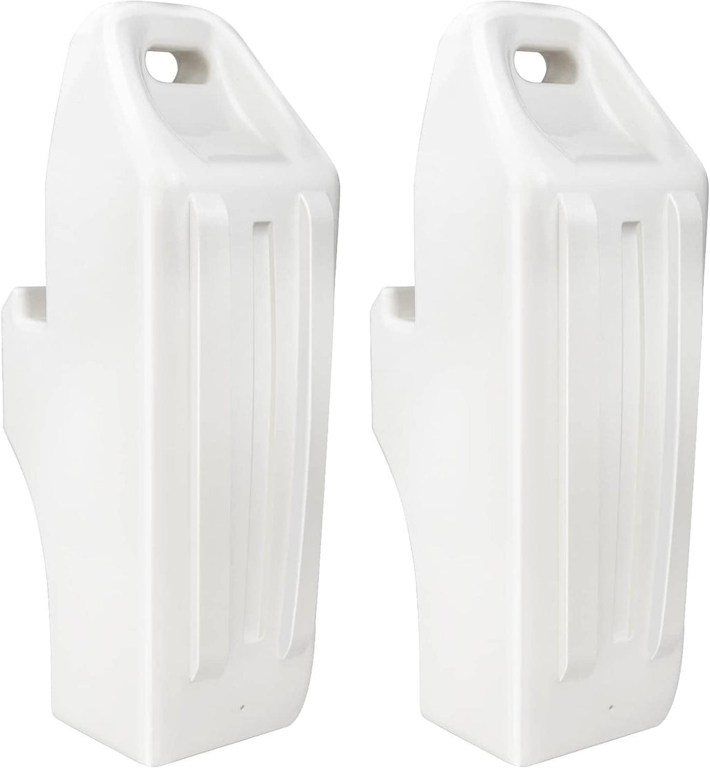 Pair of white pontoon docking fenders with top handle cutouts