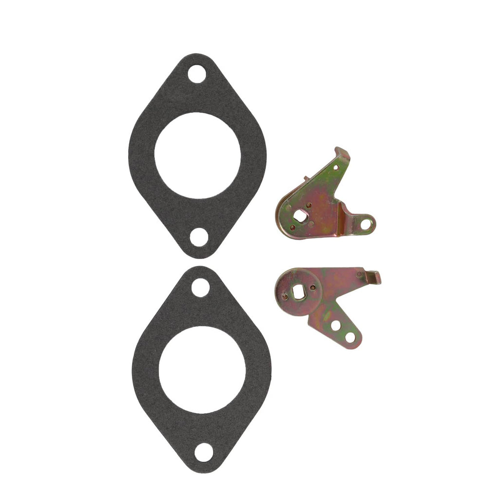 Carburetor gasket and mounting plate set with black gaskets and metal brackets