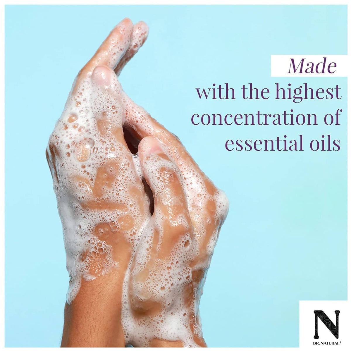 Soapy lather on hands with foam bubbles, showing castile soap cleaning action.