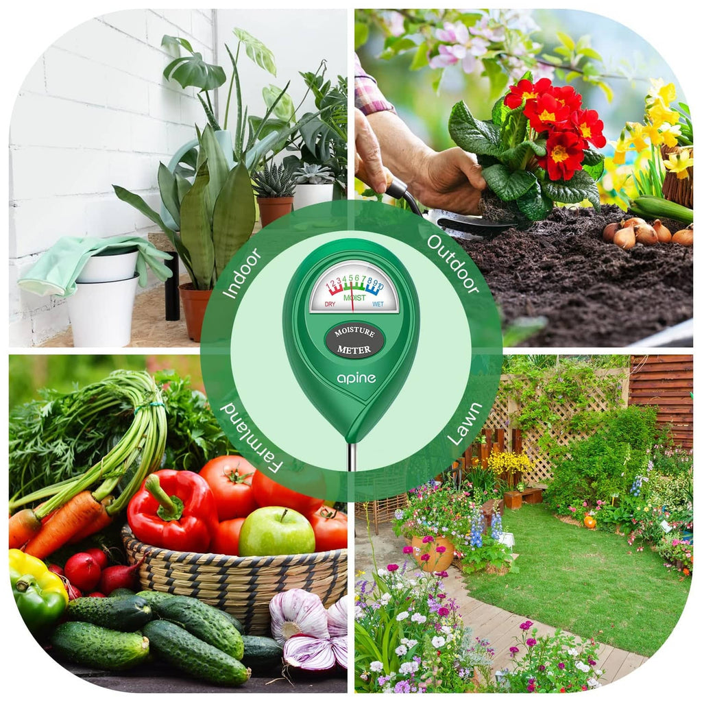 Soil moisture meter with analog dial and probe for indoor and outdoor plants