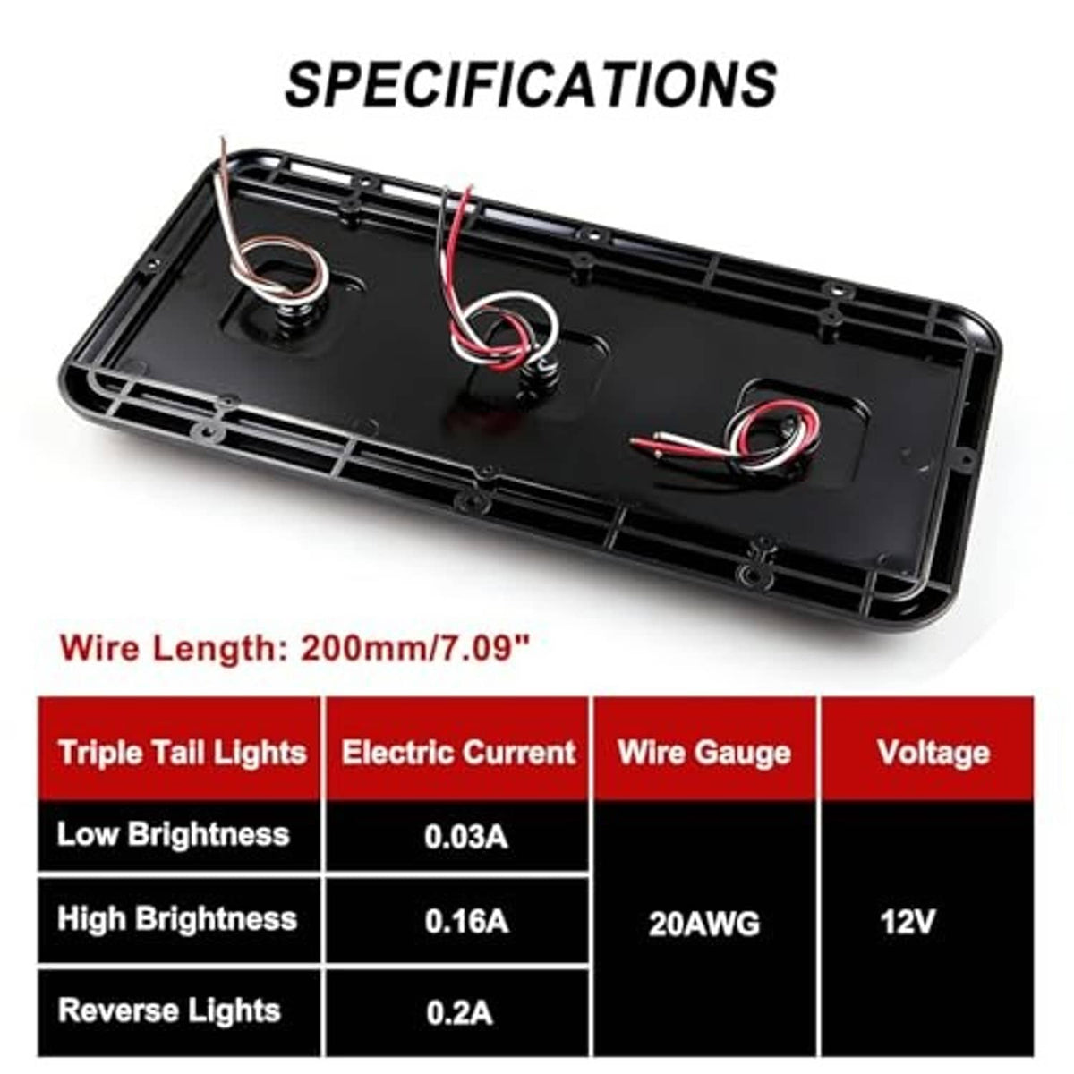 LED triple tail light housing underside with wiring leads and connectors