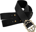 Black leather pirate sword baldric with studded strap and metal buckle hanger