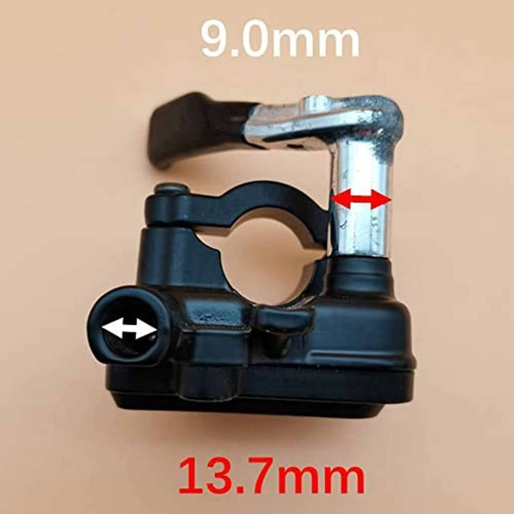 Thumb throttle housing with black lever, curved grip, and chrome metal stem
