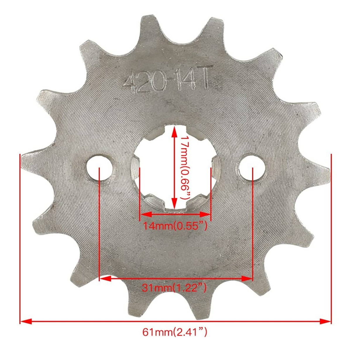 420-14T front sprocket gear with size dimensions shown