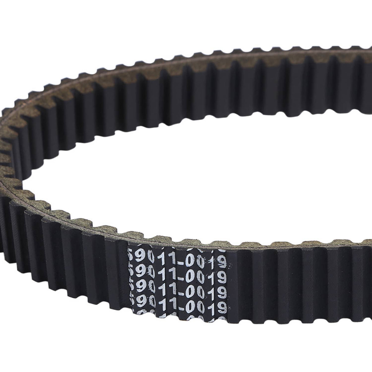 Drive belt close-up showing black ribs and embossed '59011-0019' markings