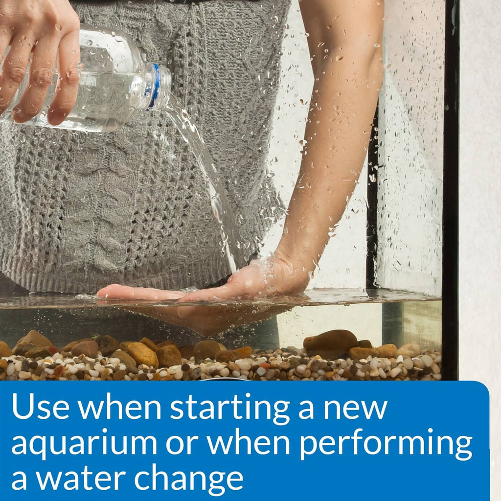 Aquarium salt use during water changes, hands adding water beside gravel in a tank