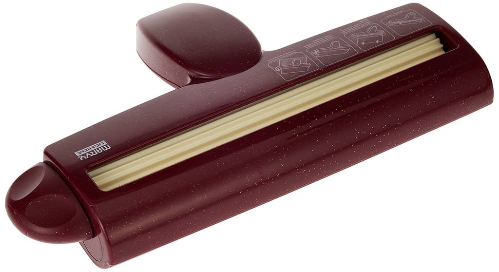 Straight paper crimper with open ridged roller channel, maroon with end caps