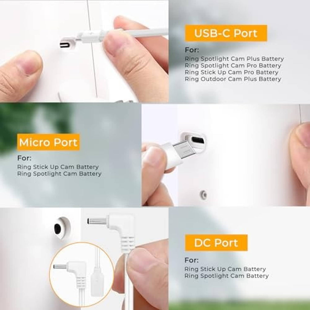Solar panel charger showing USB-C port and Micro port connection tips