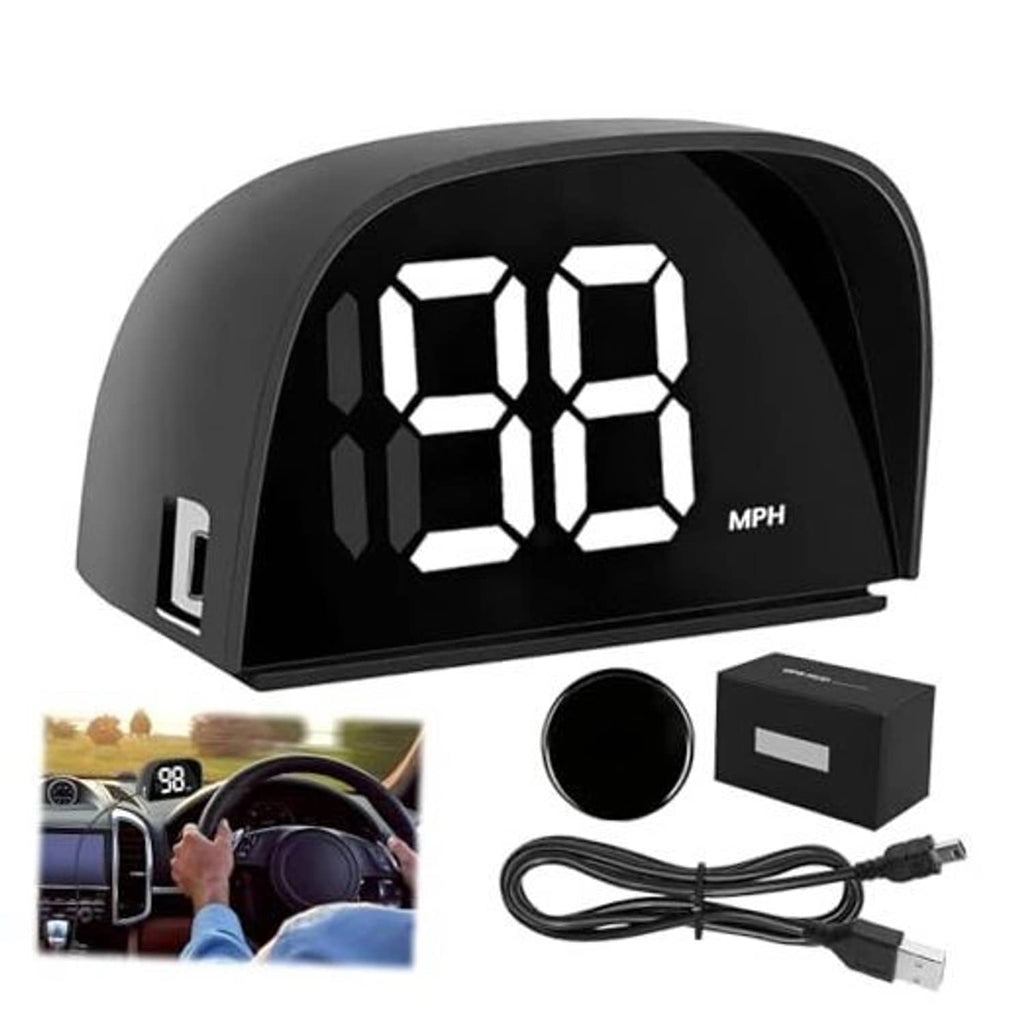 GPS digital car speedometer HUD with black housing and LED MPH speed digits