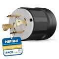 Black locking generator plug with white face and gold prongs