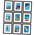 Black 9-piece picture frame set, each with white mat and clear front