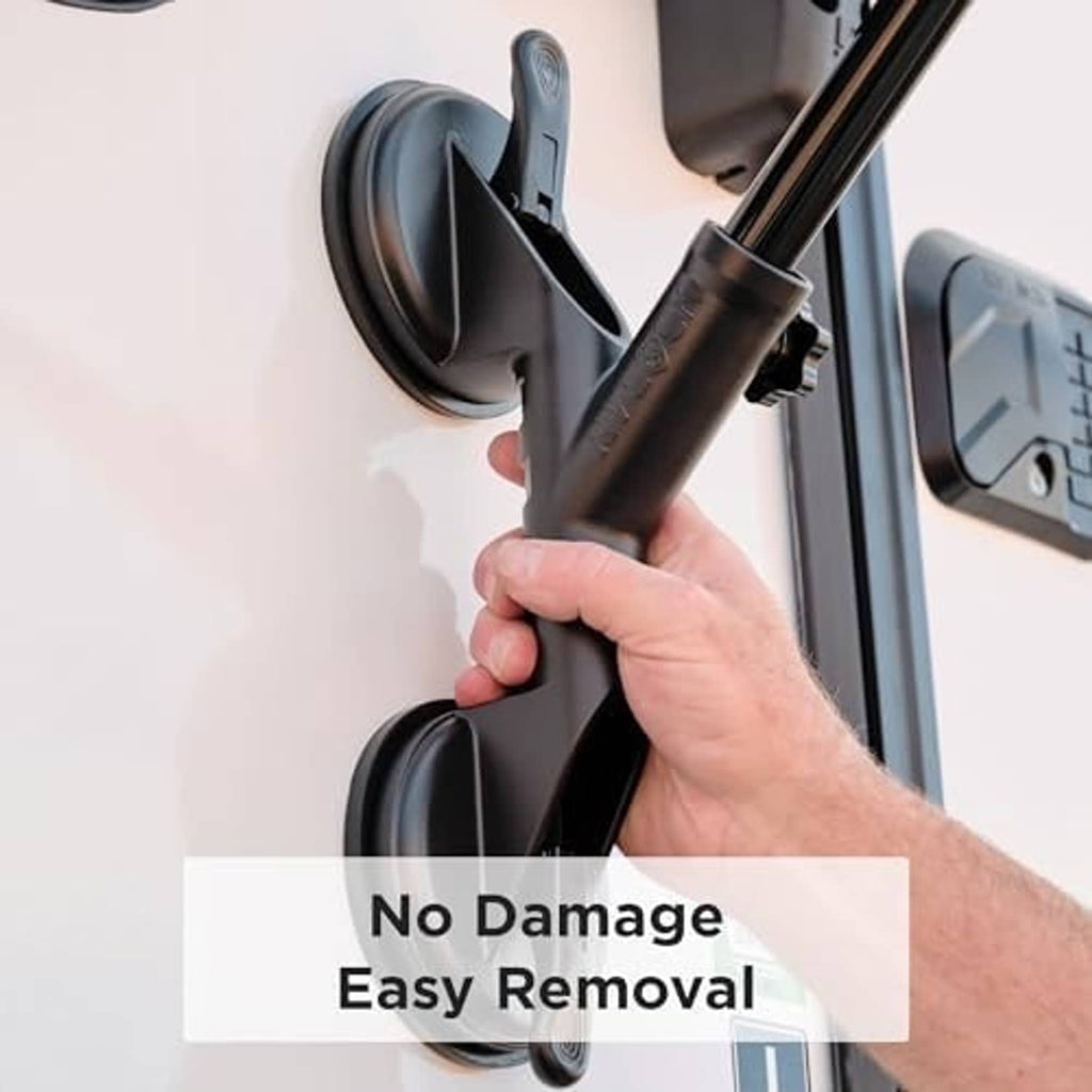 Black suction flagpole mount with two pads and quick-removal pole holder