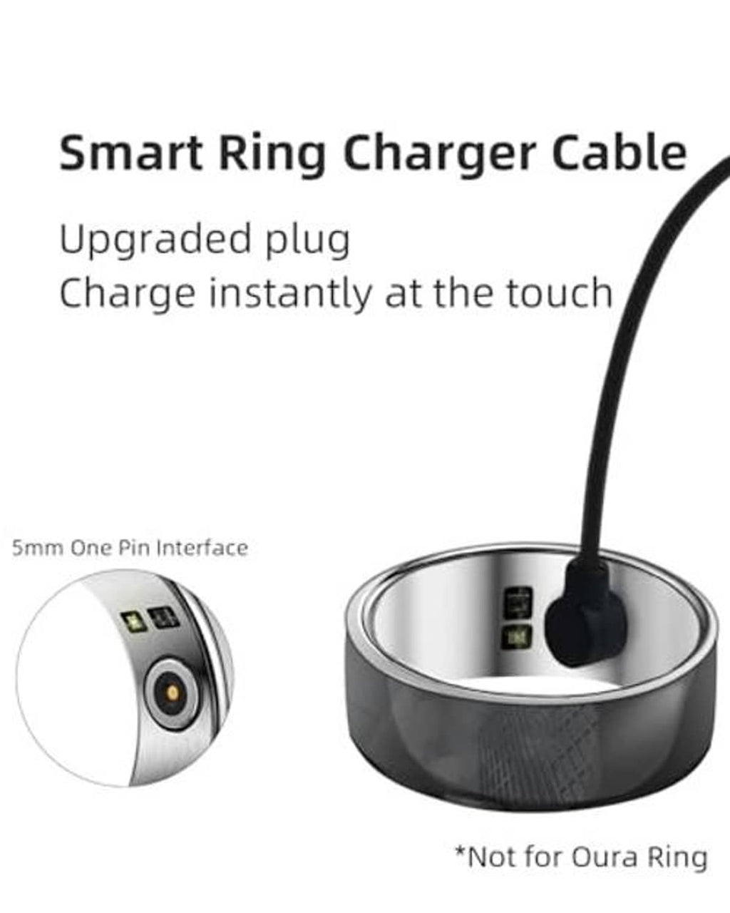 Smart ring charger cable with magnetic charging pin over a circular dock