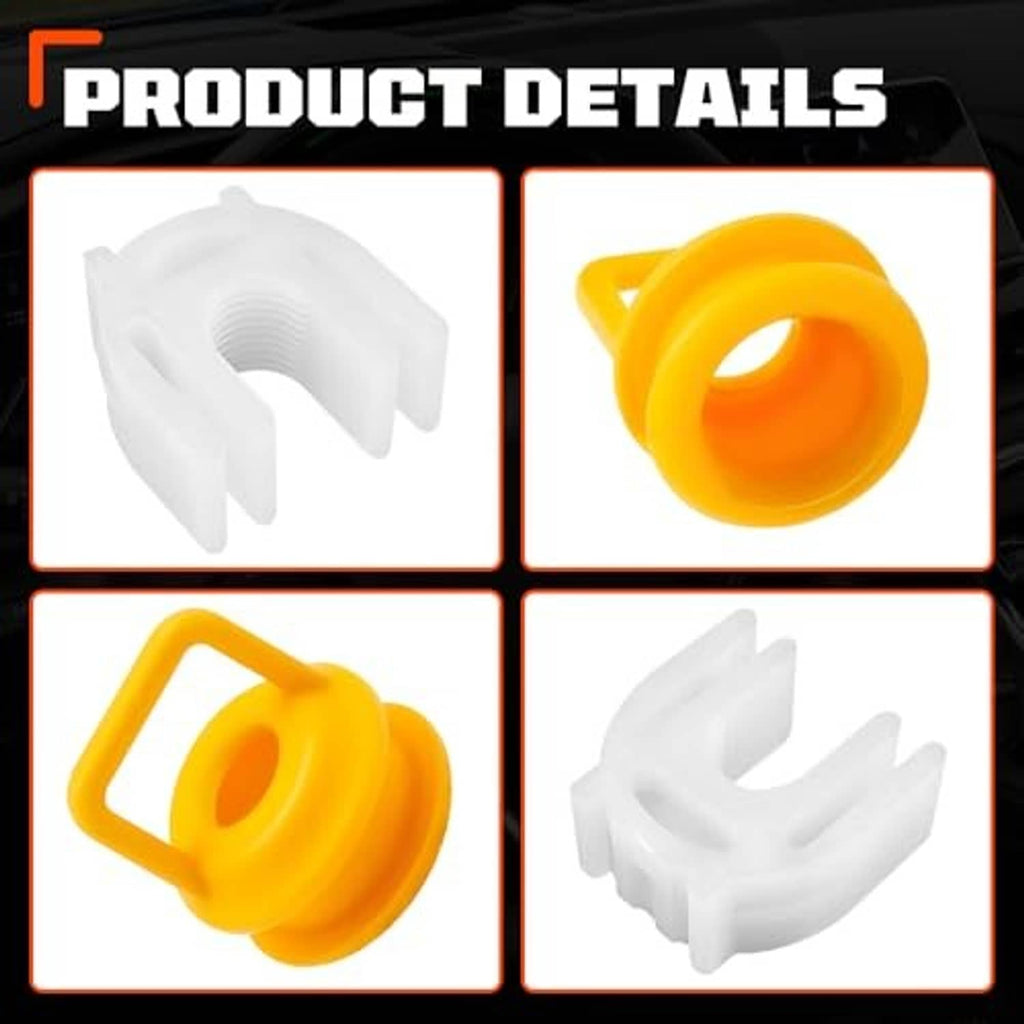 Transmission shifter cable bushing repair kit close-up: yellow and white bushing parts