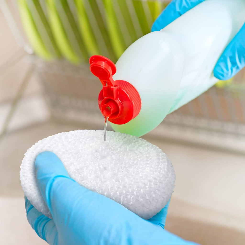 White round nylon dish scrubber pad with textured mesh surface