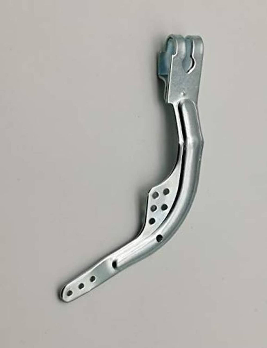 Metal throttle control lever arm with angled end and row of mounting holes