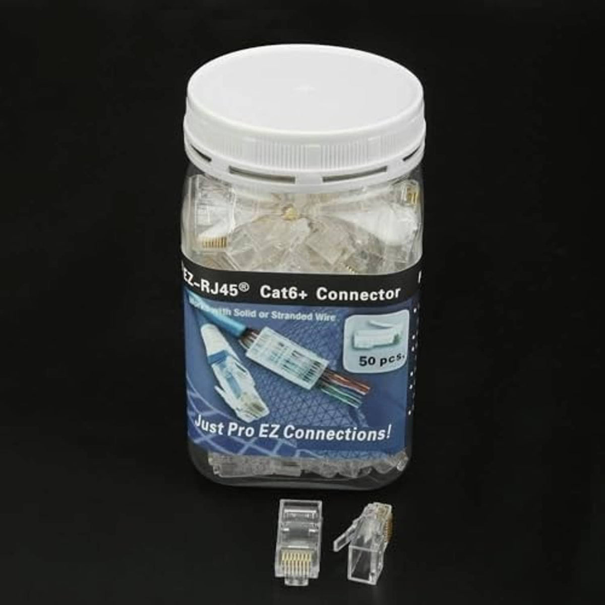 RJ45 Cat6+ connector jar with small clear connectors